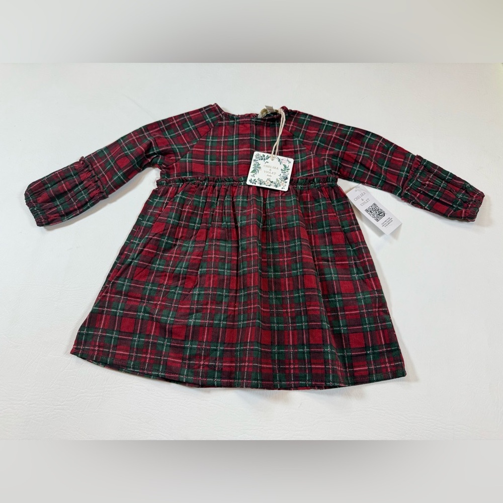 Chelsea & Violet Red and Green Plaid Kids Dress